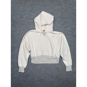 Abercrombie & Fitch Women Medium Cream Cropped Hoodie Sweatshirt Logo Off White